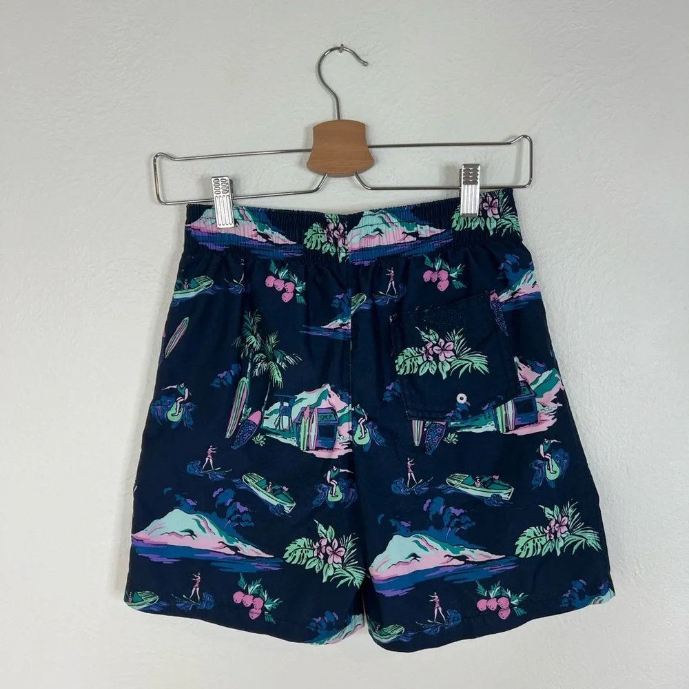 Abercrombie Kids Swim Trunks Navy Tropical Print Elastic Waist Lined Size 11/12